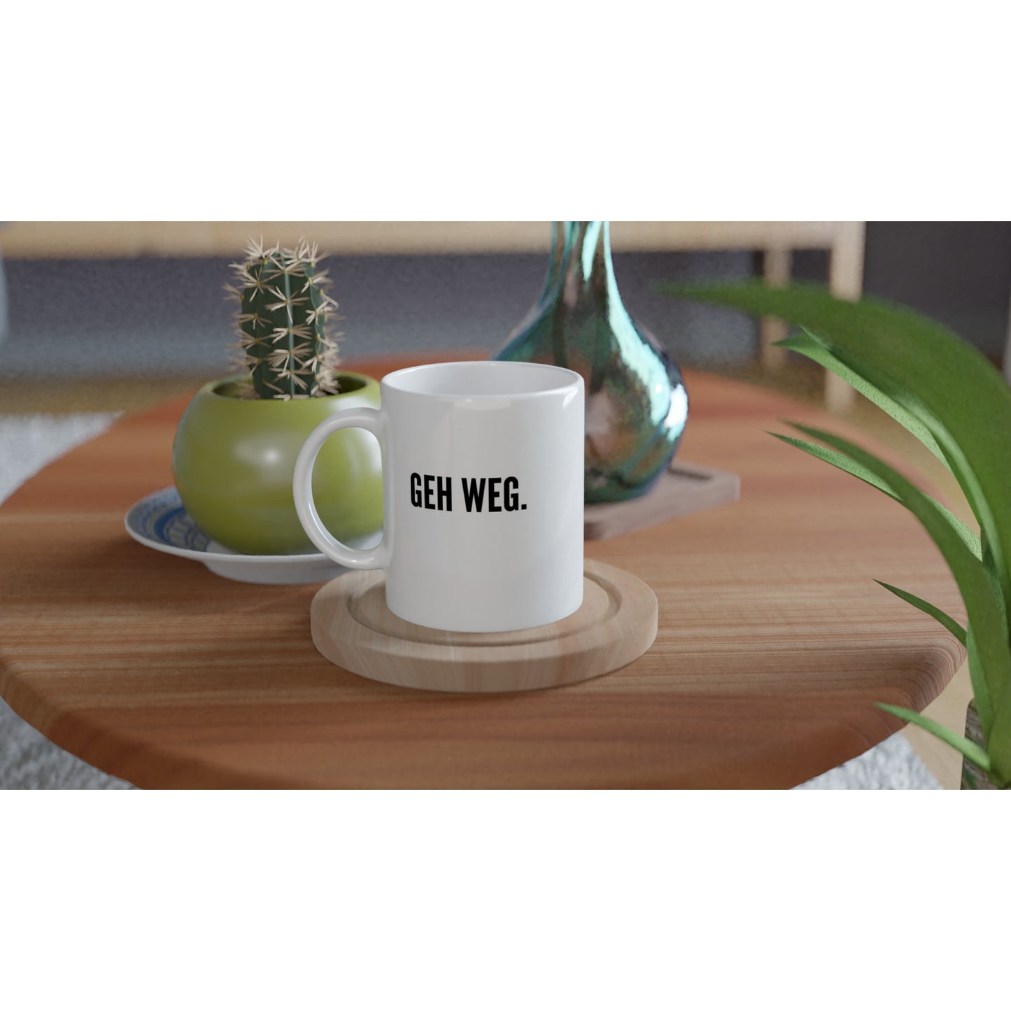 "Geh weg. / Ansprechbar." Tasse