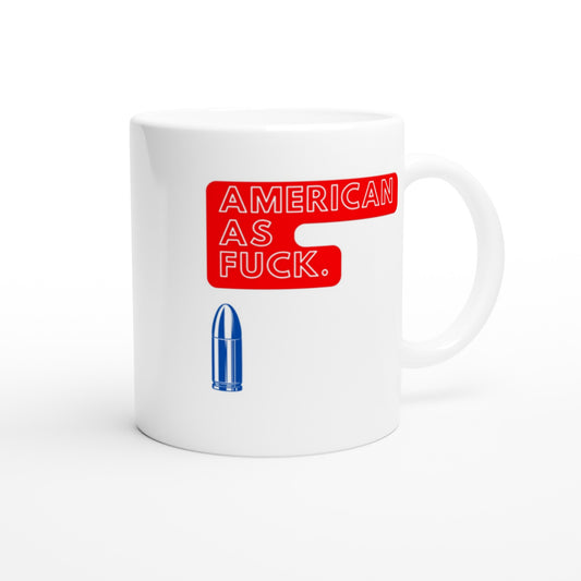 "AMERICAN AS FUCK." Tasse